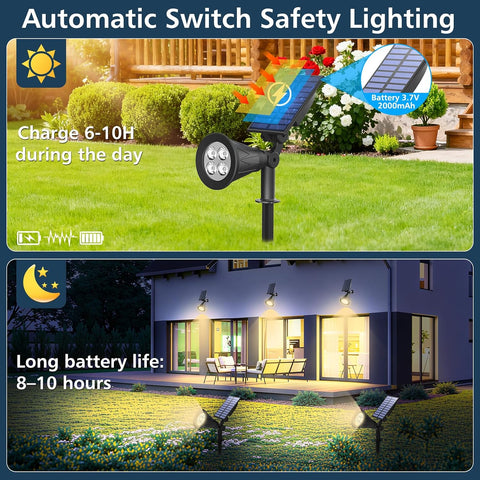 T-SUNUS Solar Garden Spotlights, 4 LED Yellow Solar Lights for Pathway Yard