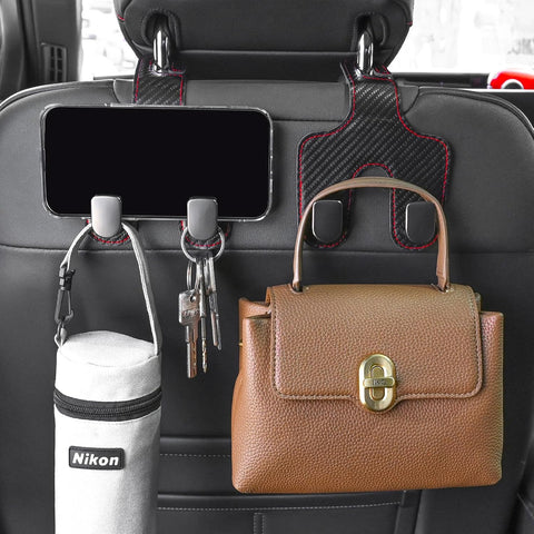 Car Bag Hooks, 2 Packs Leather Headrest Bracket Auto Storage Hook