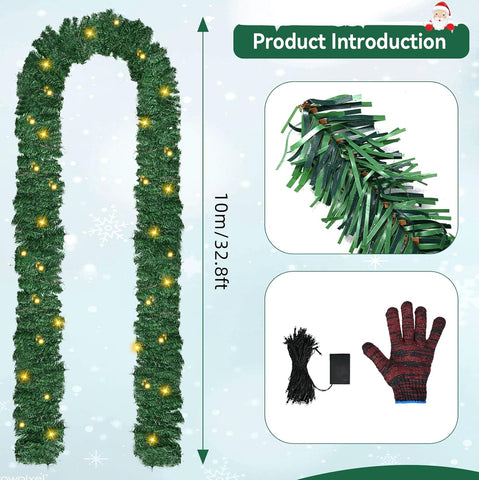 Christmas Garland with Lights 10M 200 LED Decoration