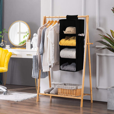 YOUDENOVA Hanging Wardrobe Organiser, 6 Shelves with Side Pockets, Grey – Make Every Shelf Count