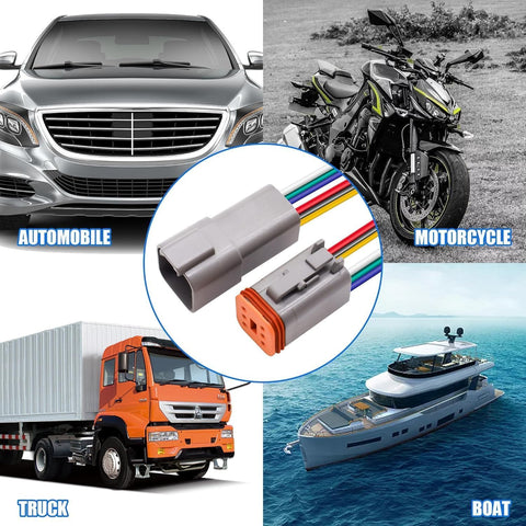 HISports 6-Pin DT Connector Kit, Waterproof DT Electrical Wire Connector 6 Pin Way Sealed Gray Male and Female Auto Waterproof Electrical Wire Connector Plug, for Motorcycle, Scooter, Car, 5 Sets