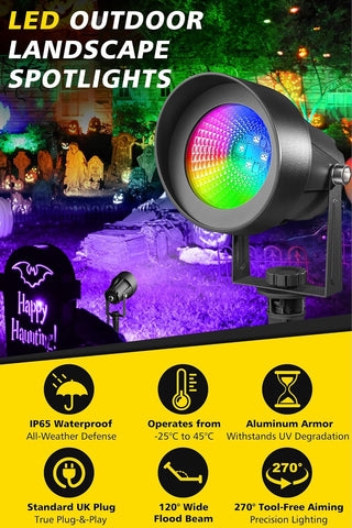 T-SUN Garden Spot Lights Mains Powered, RGB Spike Light with Remote/APP