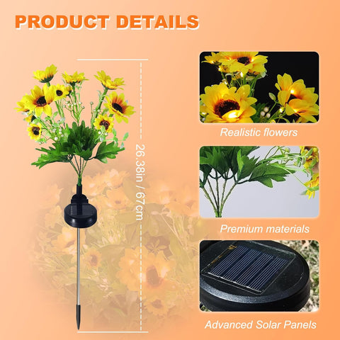 6-Flower Solar Sunflower Lights, 2 Pack Solar Lights Outdoor,Waterproof for Porch, Flowerbed, Pathway, Patio, Lawn, Christmas Decorations