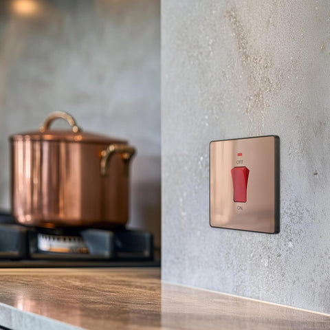 BG Electrical Cooker Control Switch Unit with LED Power Indicator, Single Plate, Double Pole, Screwless, Evolve, Polished Copper, 45A, PCDCP74B