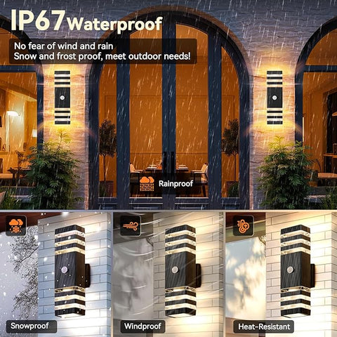 PIR Outdoor Wall Lights with Motion Sensor, Modern GU10 LED Up Down Outside Lights Mains Powered, IP67 Waterproof External Lighting Exterior Sconce Lamp for Front Door, Porch, Hallway