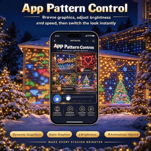 Christmas LED House Net Lights 1x1m – 400 RGB Outdoor Curtain Lights with Remote, Timer & Dynamic Effects – Turn Your Home into a Colourful Christmas Wonderland