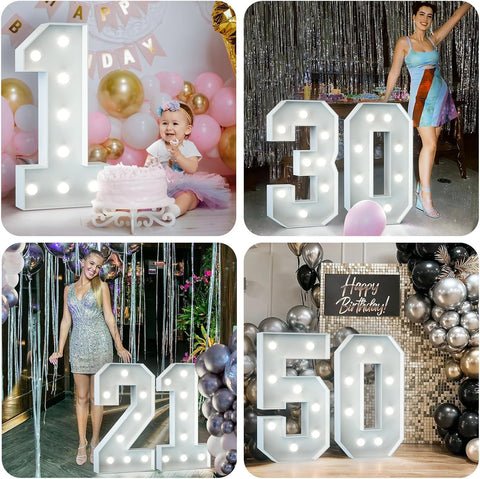 3FT Light Up Numbers Birthday Decoration Large Marquee Numbers 8 for 18th 80th Birthday Party Decor Wedding, Big Number Frame Foam Cardboard Mosaic Arch Stand Pre-cut Numbers