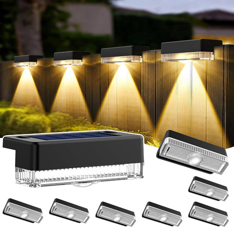 Solpex Solar Fence Lights Outdoor Garden,8 Pack Solar Powered Deck Lights Outdoor Waterproof for Stairs,Backyard,Patio,Railing,Step(Warm White