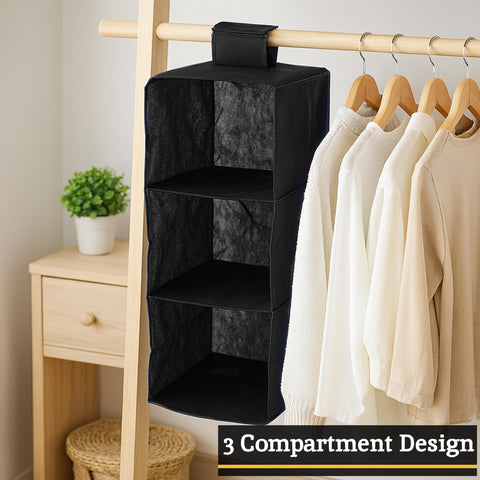 Premier Housewares 3-Section Hanging Garment Organiser, Blue – Lightweight Wardrobe Storage for Shoes, Clothes & Seasonal Essentials