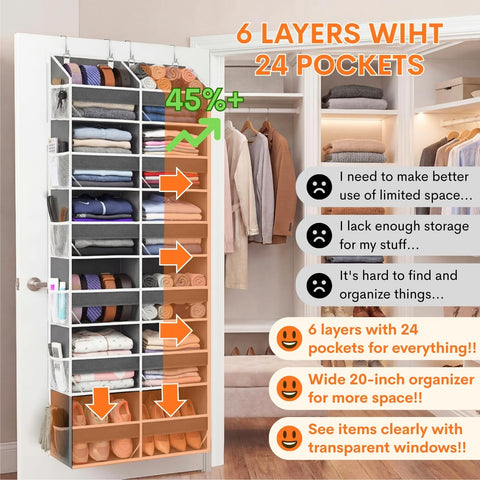 Ofiray-Home Over The Door Storage Organiser – 5-Tier, 10 Compartments, Pink Hanging Storage with 10 Side Pockets