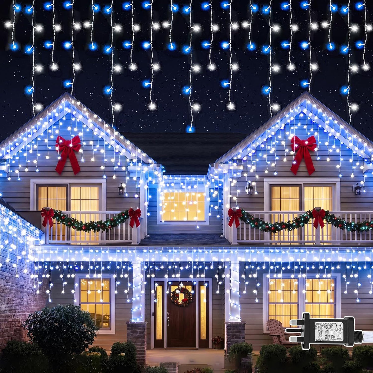 GlobaLink Christmas Icicle Lights 10M 400 LED Connectable Blue White – Outdoor Christmas Fairy Lights with Timer, 8 Modes & IP44 Water Resistance - Turn Plain Eaves Into a Winter Glow