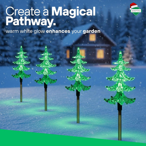 ADEPTNA 4 Piece LED Christmas Pathway Tree Lights with Timer Function Battery Powered Xmas Outdoor Patio Pathway Drive Way Christmas Decorations Outdoor