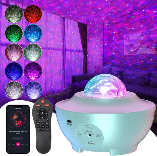 Galaxy Projector, Star Projector with Remote Color Changing,Music Bluetooth Speaker,Timer,Ocean Wave Star Sky LED Night Light Lamp for Baby,Kids Bedroom,Stage,Birthdays,Christmas,Black