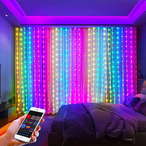Smart Animated Christmas Tree Lights 1x1m – RGB LED Curtain Lights with App, Remote, Timer & Music Sync, IP65 Waterproof for Christmas Trees, Windows & Outdoor Displays - Turn Your Christmas Lights Into the Life of the Party