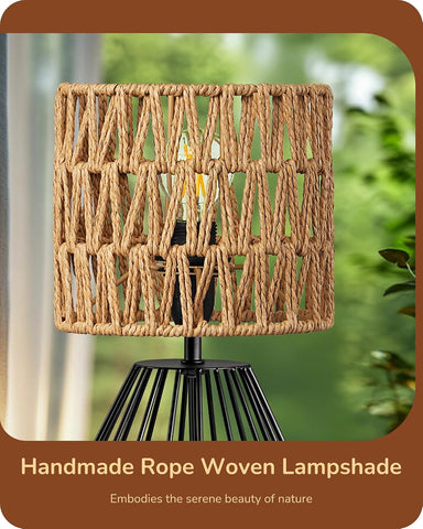 EDISHINE Boho Rattan Table Lamp with Handwoven Paper Shade – 4W E27 LED Bulb, Warm 2700K Bedside & Living Room Table Light