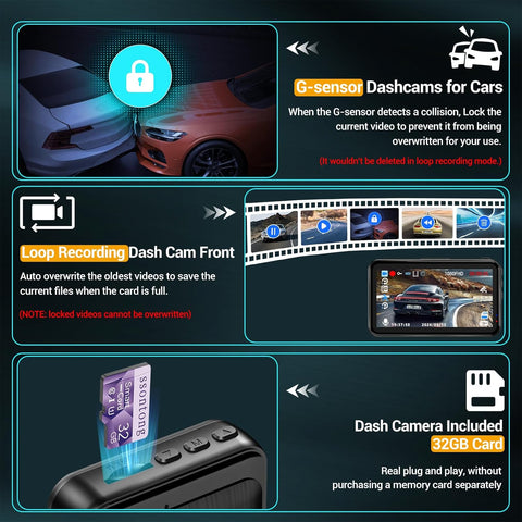 WiFi Dash Cam 1080P with 3" IPS Screen & Night Vision 32GB Car Camera