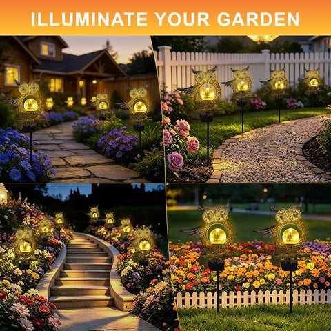 Solar Lights Outdoor Garden Waterproof Owl Garden Ornaments, Dynamic Eye Lighting, 2 LED Lighting Modes, with Metal Stake, for Yard, Patio, Pathway Decor, Garden Gifts for Women, Halloween Gifts