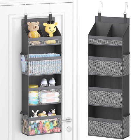 Lifewit 4-Tier Over Door Diaper Organiser, Beige – Space-Saving Hanging Nursery Storage with Mesh Windows