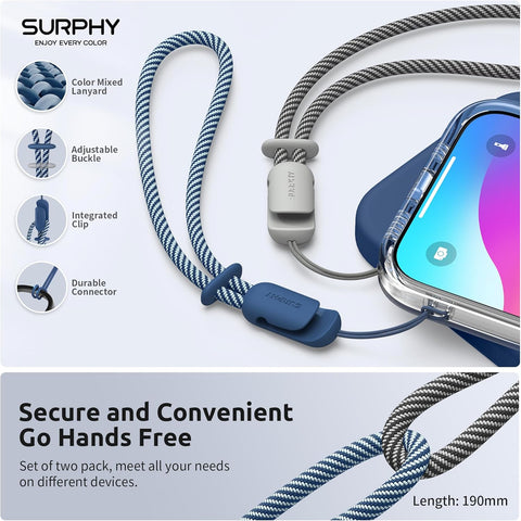 SURPHY Wrist Strap Lanyard for Phone 2 Pack Adjustable Blue Jay & Grey