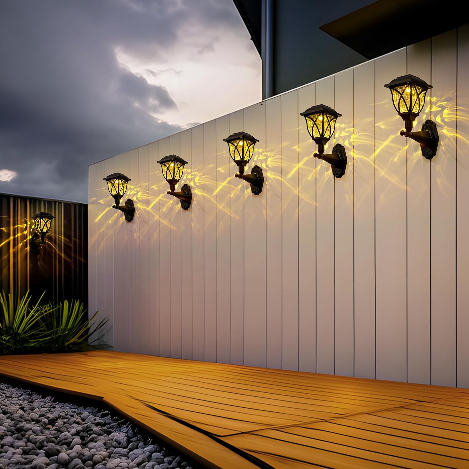 Solpex Solar Lights Outdoor Garden,6 Pack Solar Powered Outdoor Wall Lights, Waterproof Fence Lights Decoration for Patio, Garage, Shed,Yard,Deck,Warm White