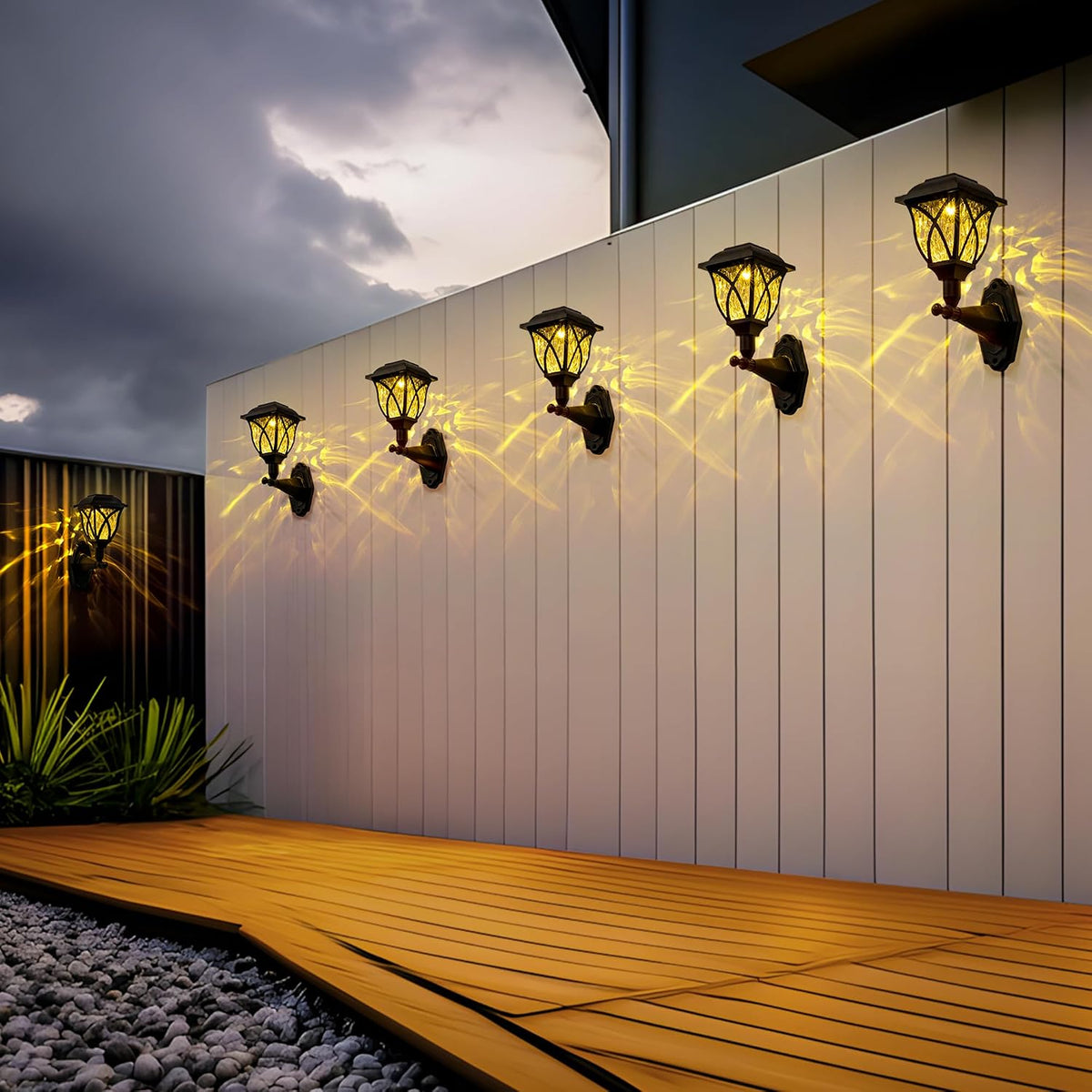 Solpex Solar Lights Outdoor Garden,6 Pack Solar Powered Outdoor Wall Lights, Waterproof Fence Lights Decoration for Patio, Garage, Shed,Yard,Deck,Warm White