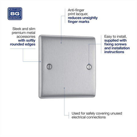 Single Blank Plate Pack of 2 – Brushed Steel