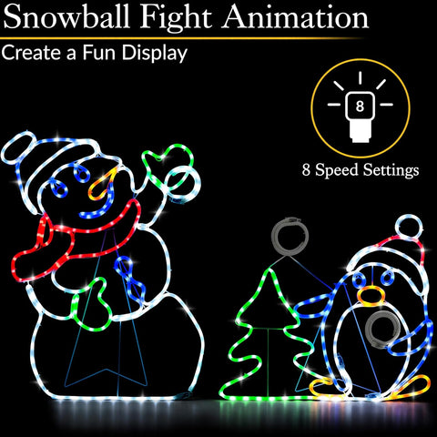 Christow Snowman & Penguin LED Rope Light – Animated Snow Fight Display
