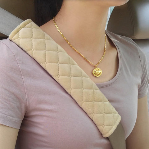 Seat Belt Comfort Harness Pads - Soft Velvet Cushion Covers Beige