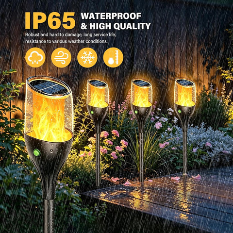 1PCS Solar Flickering Flame Lights, 12 LED Solar Pathway Stake Lights 64CM Tall, IP65 Waterproof for Patio Path Porch Yard Outdoor Garden Garage Deck Stairway Gate