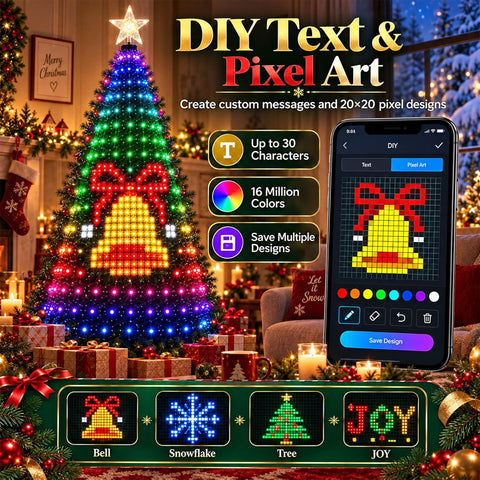 Smart Christmas Tree Lights – 400 Addressable Multicolour LEDs with App & Remote Control, 200+ Effects, USB Powered – Make Your Christmas Tree the Star of the Room