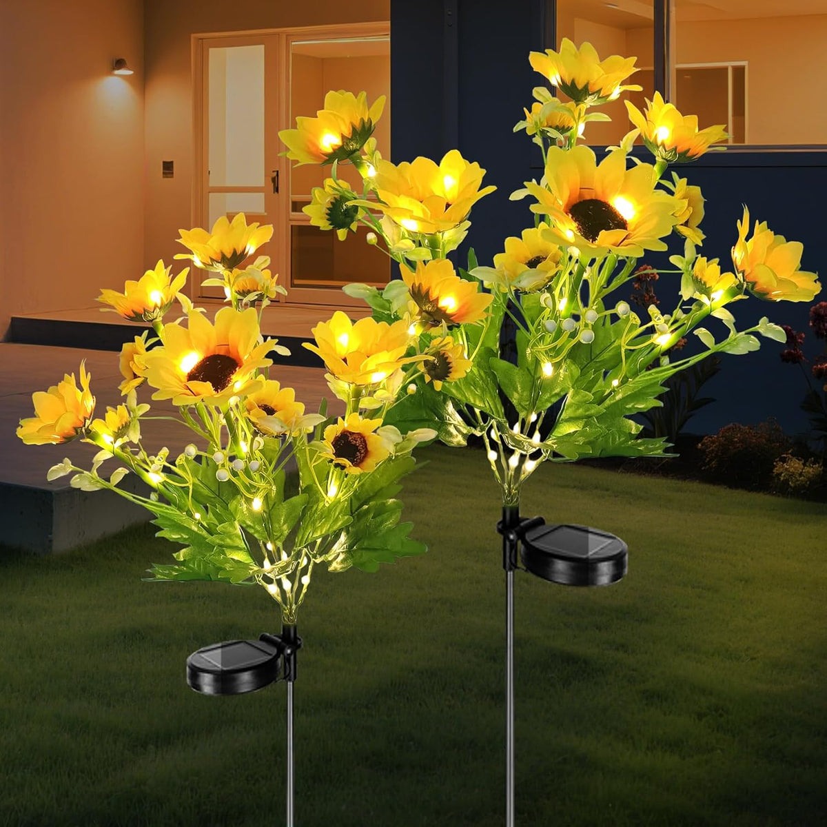 6-Flower Solar Sunflower Lights, 2 Pack Solar Lights Outdoor,Waterproof for Porch, Flowerbed, Pathway, Patio, Lawn, Christmas Decorations