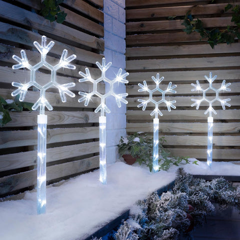 Christow Snowflake Path Lights, 4 x 44cm, Battery Powered, Outdoor Display