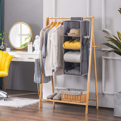 YOUDENOVA Hanging Wardrobe Organiser, 6 Shelves with Side Pockets, Grey – Make Every Shelf Count