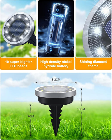 Solar Lights Outdoor Garden, 10 Pack Solar Ground Lights 10 LED Pathway Waterproof IP65 Garden Light Landscape Lighting, In Ground Light Decorative for Sidewalk Driveway Walkway Lawn Deck Steps Stair