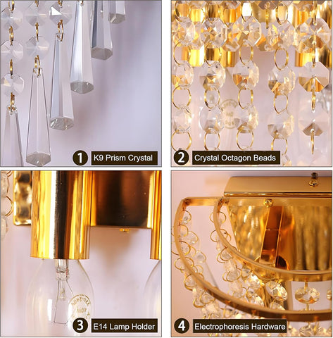 Sparkling Crystal Wall Lamp Vintage Gold E27