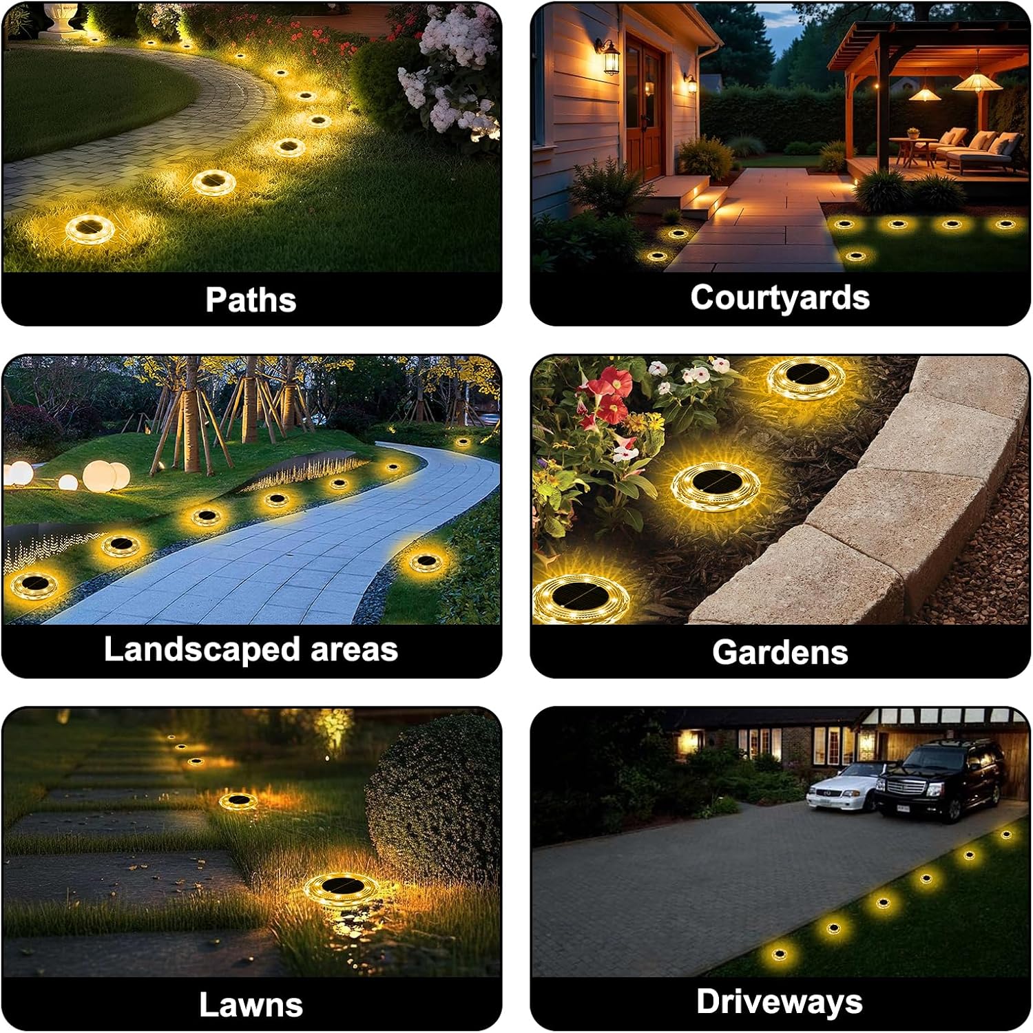 Solar Lights Outdoor Garden, 12 Pack Solar Ground Lights IP65 Waterproof, 8 LED Light Beads for Pathway Yard Walkway Patio Lawn Path (Warm Light)