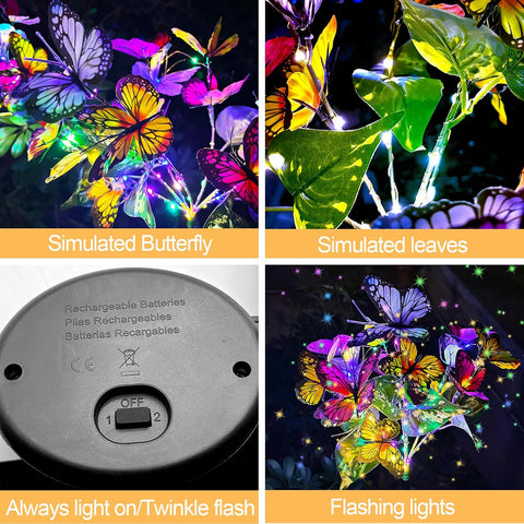 2PCS Solar Swaying in Wind Butterfly Lights, Colored Light Butterfly Solar Stake Flowers Lights IP44 Waterproof for Yard Garden Pathway