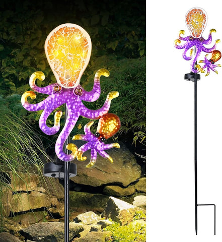 Solar Outdoor Lights, Octopus Decorative Waterproof 7 LED Light Decor, Ocean Beach Theme for Lawn Path Yard Decoration, Gold