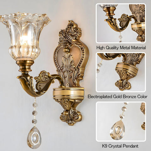 Vintage Floral Wall Mount Lamp Crystal Glass E14