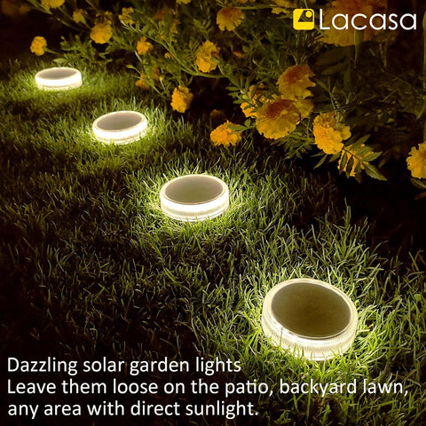 Lacasa Solar Decking Lights 4 Pack 30LM LED Step Lights, Auto ON/Off, IP68 Waterproof, Natural White, Outdoor Garden Driveway Pathway Lighting