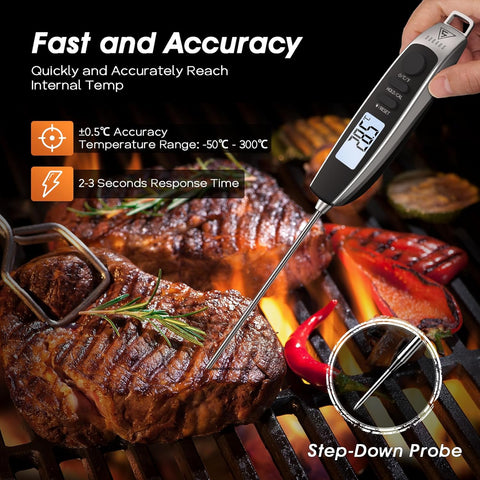 Instant Read Meat Thermometer with Backlight LCD - Silver