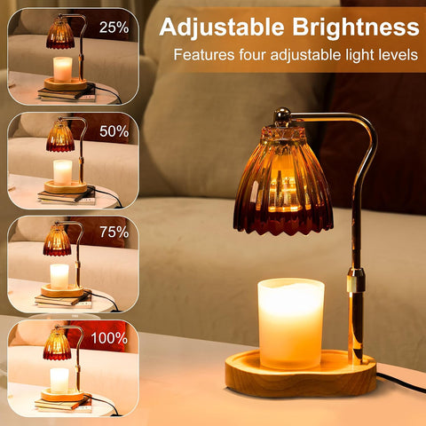 Vankada Candle Warmer Lamp with Timer & Dimming Function – Height Adjustable Electric Candle Warmer with Gold Glass Shade for Home & Room Decor
