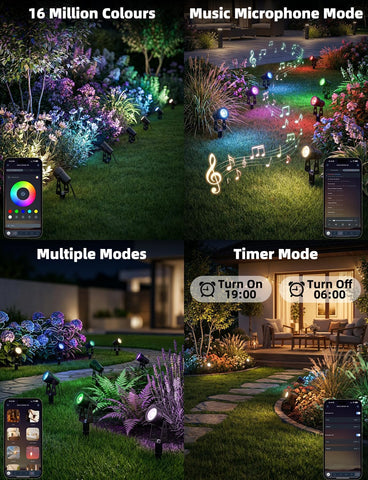 6Pack LED Garden Spike Lights Mains Powered, 24V RGB + Warm White