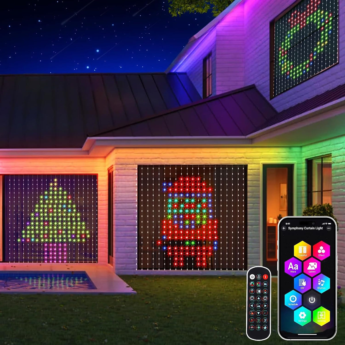 GlobaLink RGBIC Smart Curtain Lights 2x2M 400 LED – App & Remote Controlled RGBIC Curtain Fairy Lights with Music Sync, DIY Patterns & Timer - Turn an Empty Window Into a Colourful Light Show