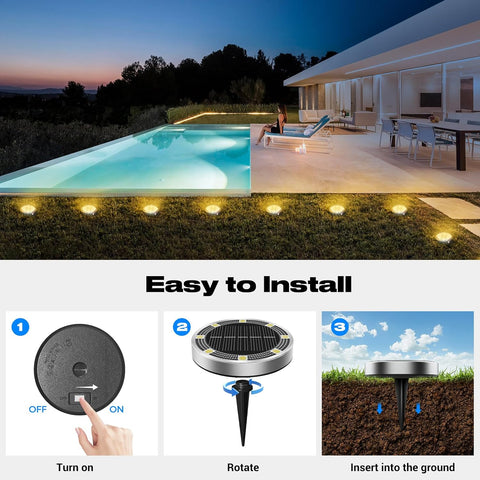 Peasur Solar Ground Lights Outdoor, 18 Pack Flat Solar Powered Disc Lights, IP68 Waterproof, Anti-Rust, Landscape Lighting for Pathway Garden Yard Lawn Walkway Landscape Driveway, Warm White