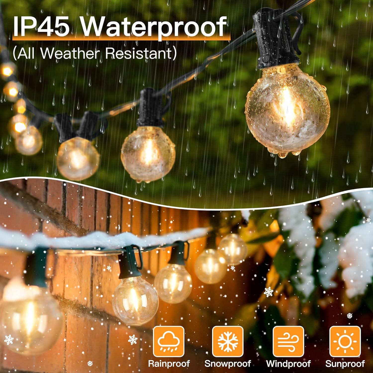 Christmas LED String Light Mains Powered, Festoon Lights Outdoor 7.5m, Waterproof with Plug/13+1 Shatterproof G40 Bulbs/Hook, Bright Warm White Lighting Outside Indoor Tree Garden Decorations
