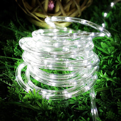 Coiled string light on a grassy background