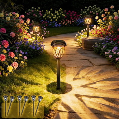 SCNNC Solar Lights Outdoor Garden Stake, 6 Pack LED Garden Lights Solar Powered Waterproof, Pathway Lighting for Landscape Patio Yard Walkway Path Garden Decoration