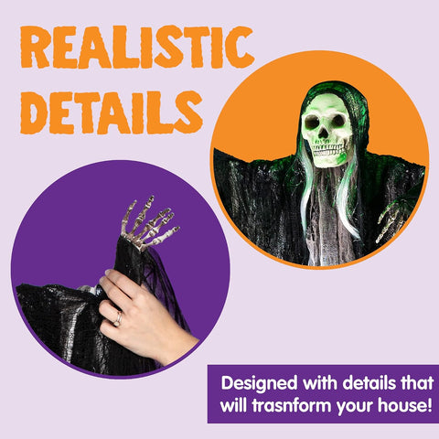 JOYIN 3 Pack Hanging Halloween Skeleton Grim Reaper Decorations – Scary Ghost Skeletons with Adjustable Arms for Indoor & Outdoor Halloween Displays, Parties & Events