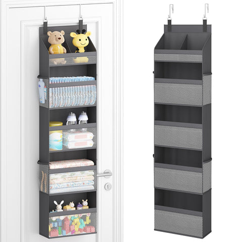 Lifewit 4-Tier Over Door Diaper Organiser, Beige – Space-Saving Hanging Nursery Storage with Mesh Windows